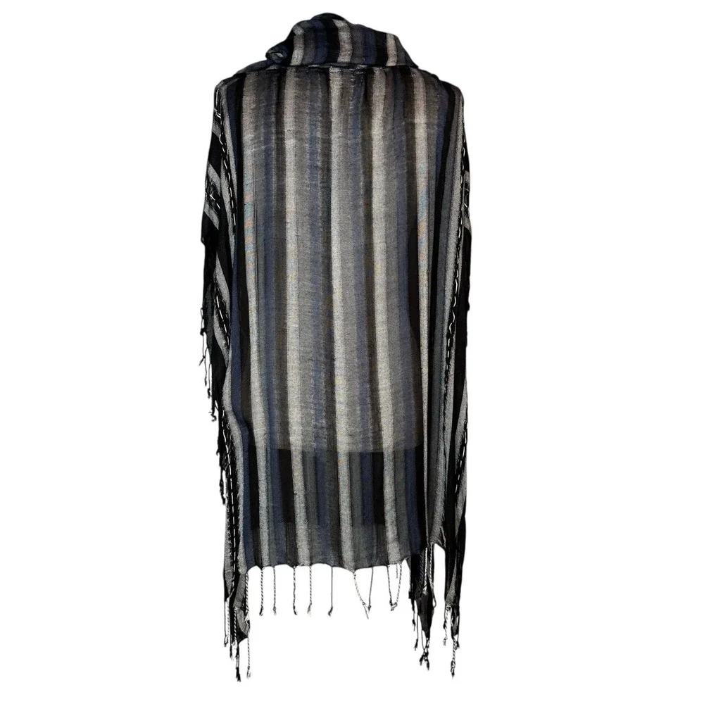 Free People One Size Cowl Neck Western Fringe‎ Boho Poncho Distressed Tattered
